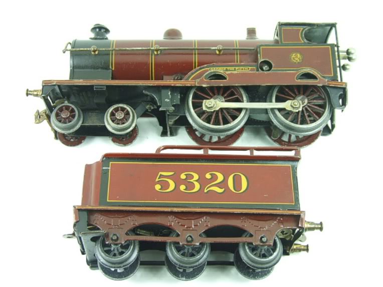 Bassett-Lowke clockwork LMS 4-4-0 tender locomotive George The Fifth, maroon, number 5320, circa 1924-27