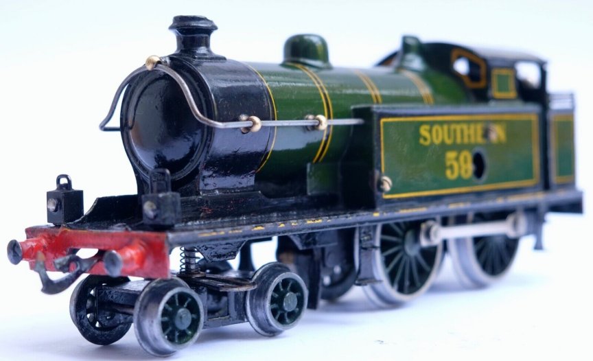 Bing for Bassett-Lowke clockwork 4-4-0 Short Precusor tank locomotive, SR livery, number 596