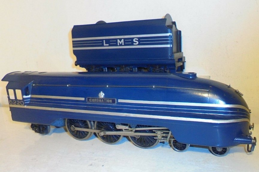 Bassett-Lowke clockwork LMS streamlined 4-6-2 tender locomotive Coronation, number 6220, circa 1939