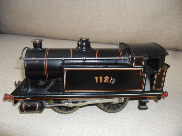 Bing for Bassett-Lowke clockwork 0-4-0 tank locomotive, LNWR livery, number 112, circa 1929