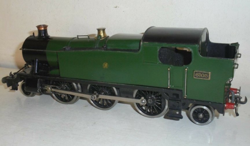 Bassett-Lowke 5609/0 electric GWR 2-6-2 Prairie tank locomotive, green, number 6105 (GWR shirtbutton)